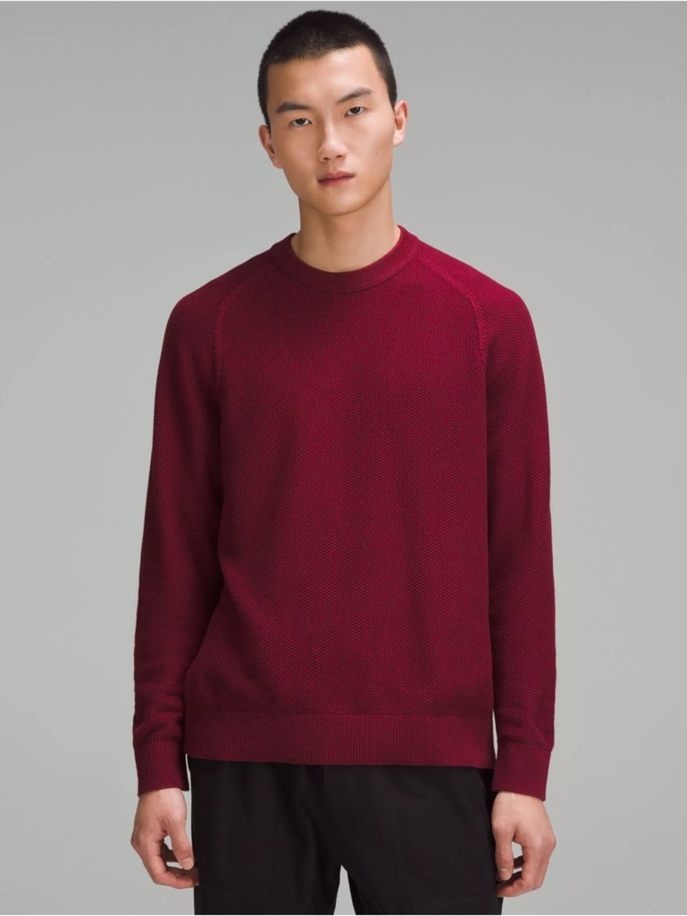 Lululemon Textured Knit Crewneck Sweater Men's Navy Red Coolmax M3ENFS Size L